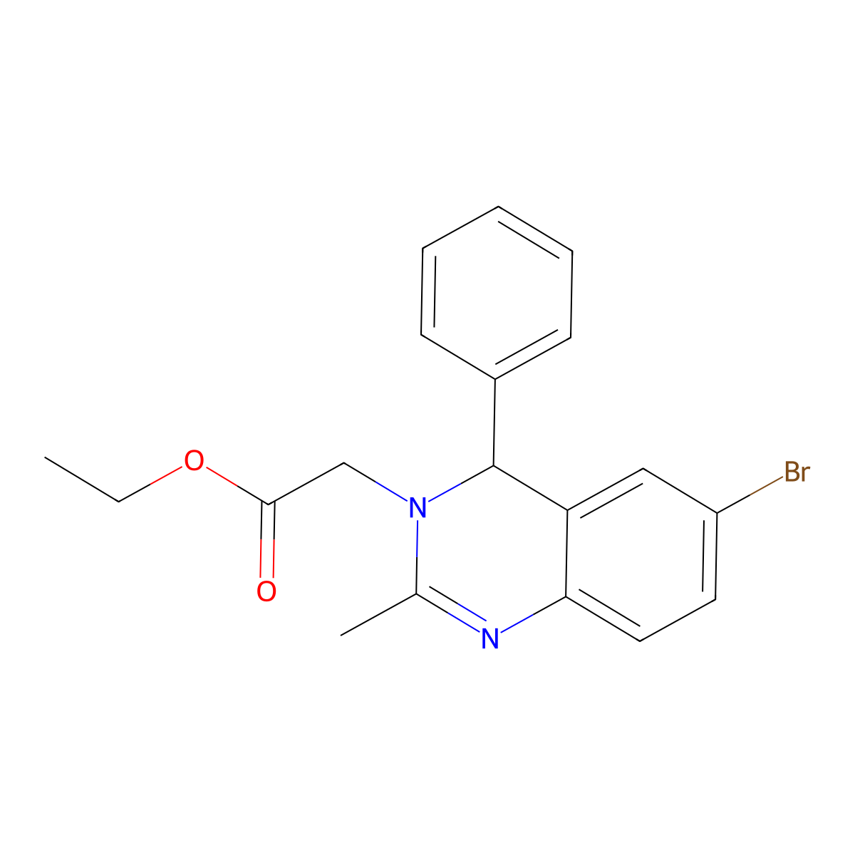 Ethyl 2-(6-bromo-2-methyl-4-phenyl-3,4-dihydroquinazolin-3-yl)acetate molecular structure, CAS 324061-64-5
