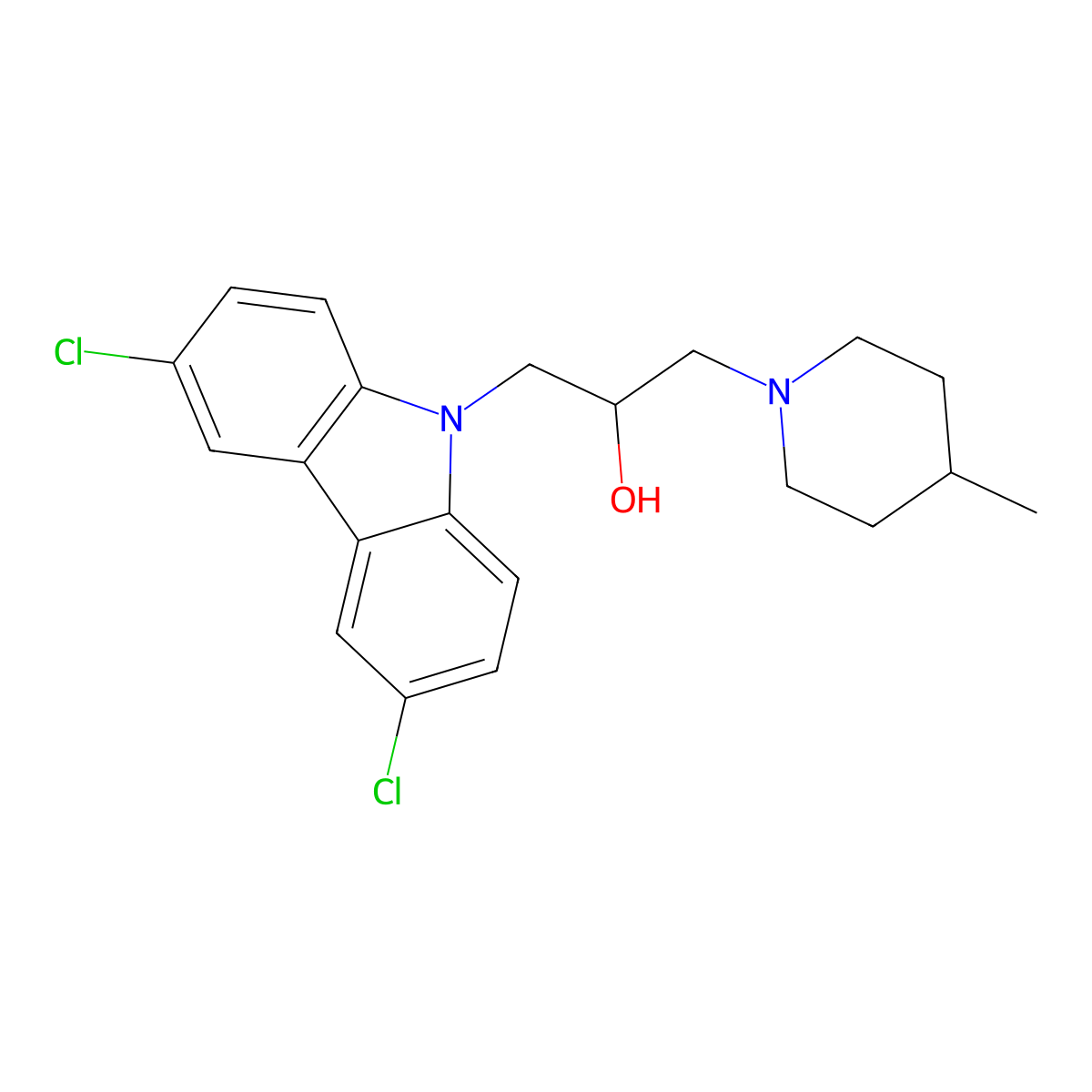 1-(3,6-dichloro-9H-carbazol-9-yl)-3-(4-methylpiperidin-1-yl)propan-2-ol molecular structure, CAS 324065-27-2