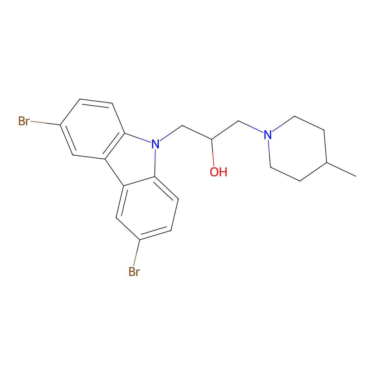 1-(3,6-dibromo-9H-carbazol-9-yl)-3-(4-methylpiperidin-1-yl)propan-2-ol molecular structure, CAS 324065-28-3