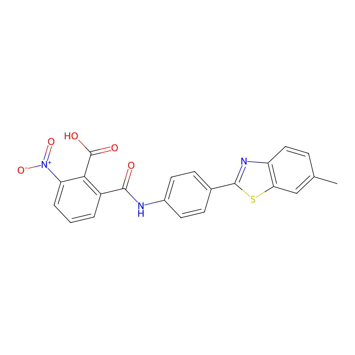 2-((4-(6-Methylbenzo[d]thiazol-2-yl)phenyl)carbamoyl)-6-nitrobenzoic acid molecular structure, CAS 324065-38-5