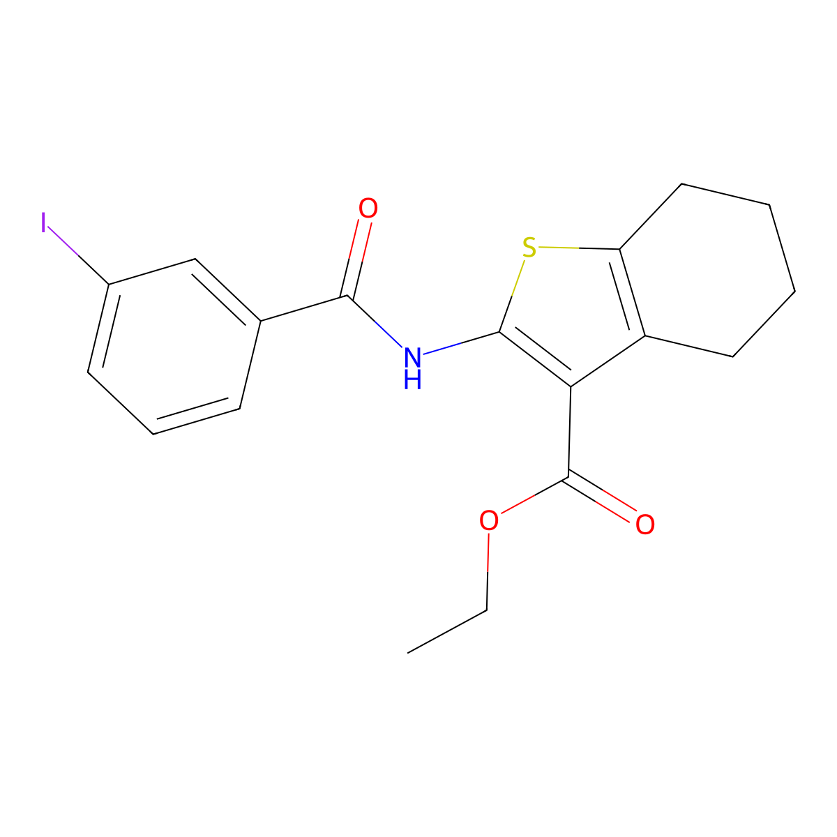 Ethyl 2-{[(3-iodophenyl)carbonyl]amino}-4,5,6,7-tetrahydro-1-benzothiophene-3-carboxylate molecular structure, CAS 324065-40-9