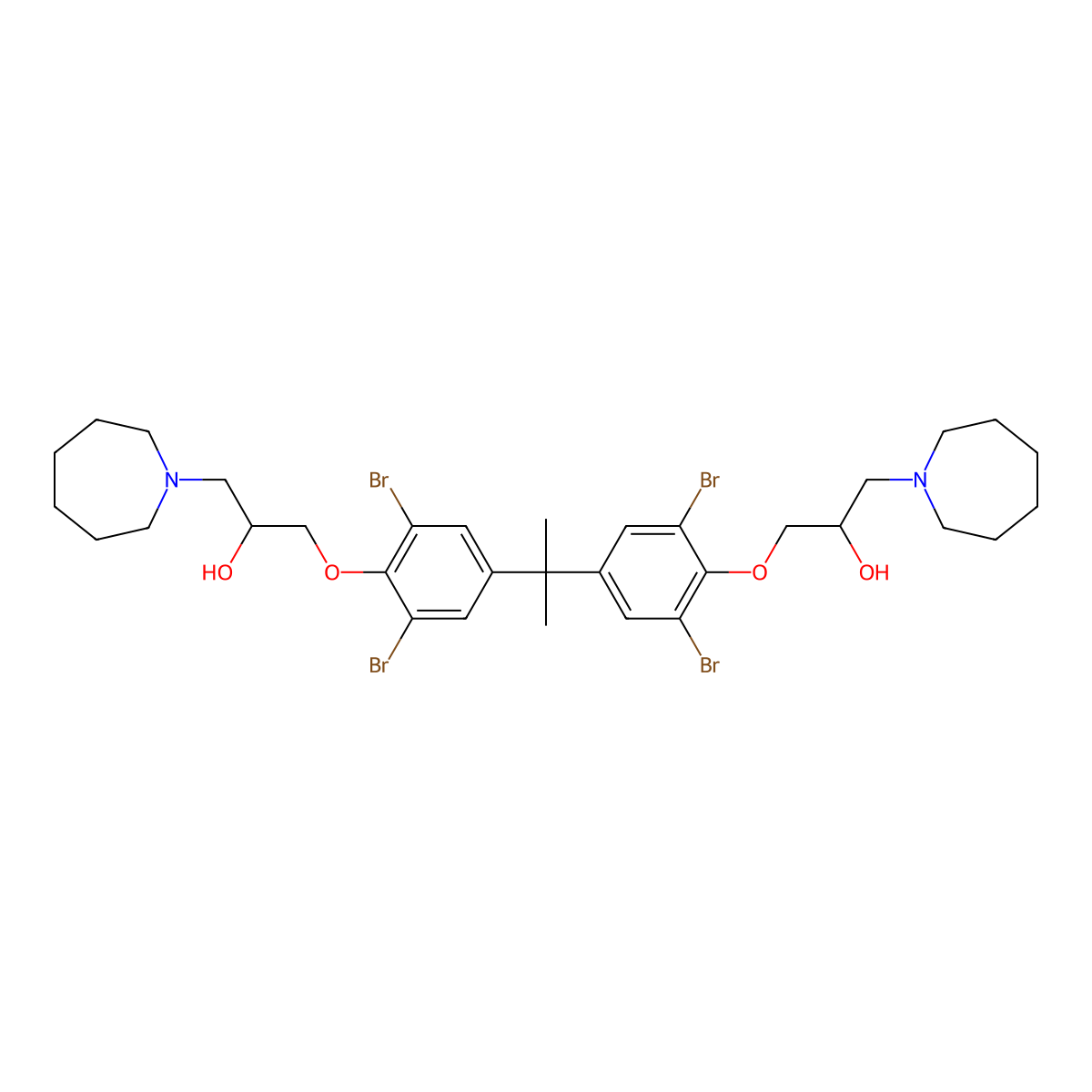 1-(Azepan-1-YL)-3-[4-(2-{4-[3-(azepan-1-YL)-2-hydroxypropoxy]-3,5-dibromophenyl}propan-2-YL)-2,6-dibromophenoxy]propan-2-OL molecular structure, CAS 324065-66-9