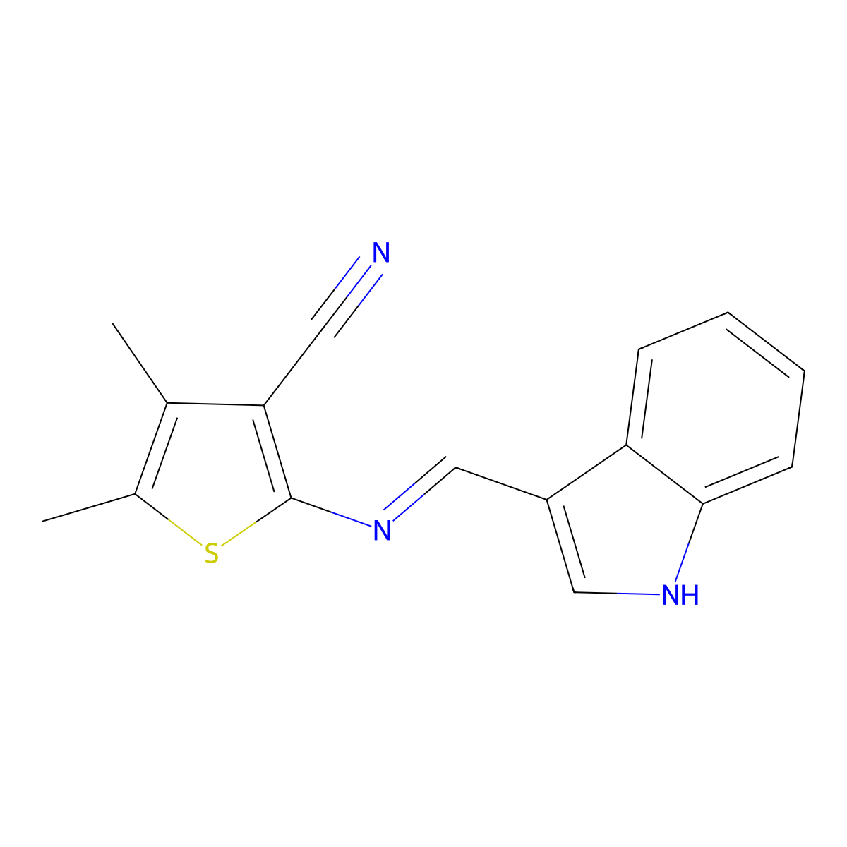 2-[(E)-[(1H-indol-3-yl)methylidene]amino]-4,5-dimethylthiophene-3-carbonitrile molecular structure, CAS 324066-89-9