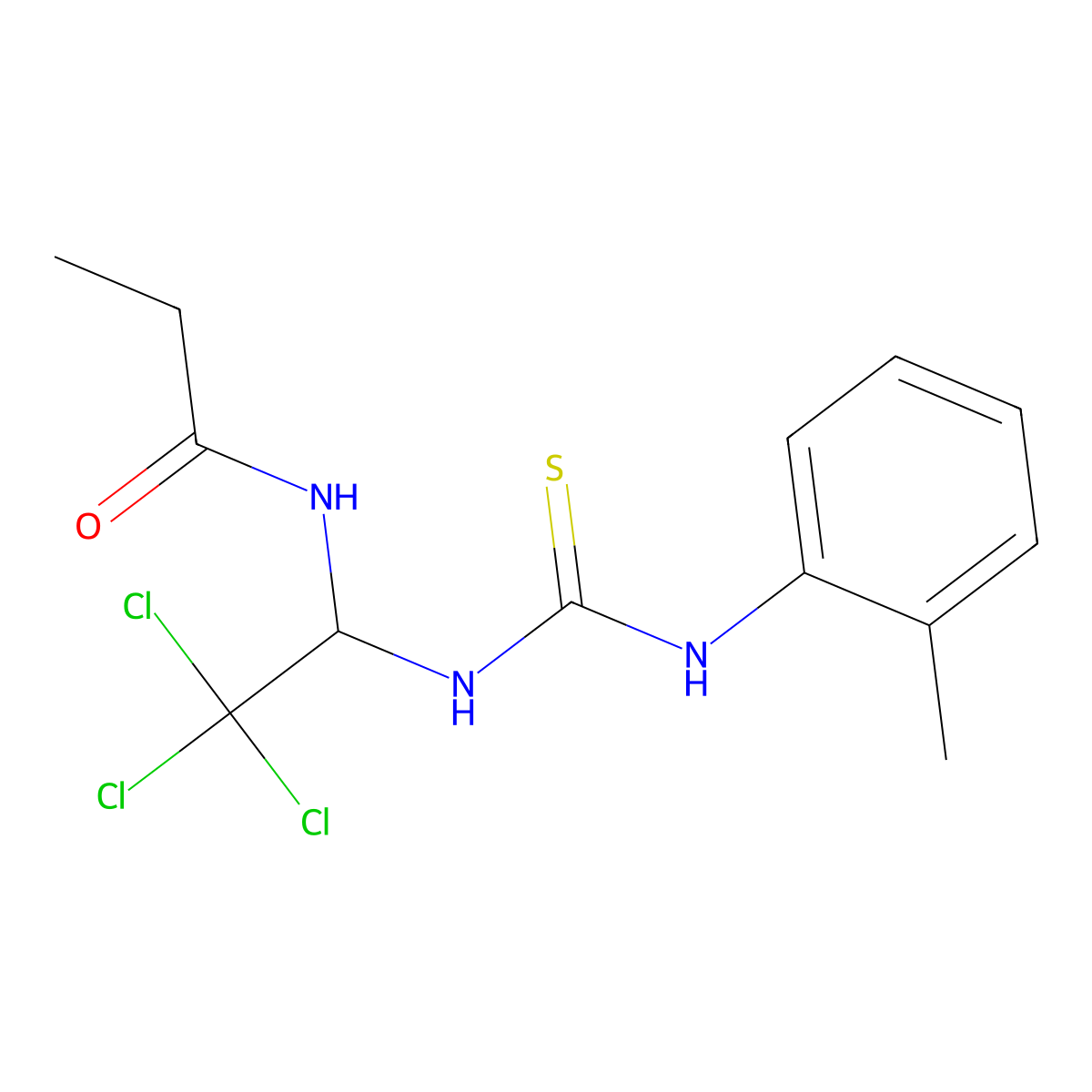 N-[2,2,2-trichloro-1-[(2-methylphenyl)carbamothioylamino]ethyl]propanamide molecular structure, CAS 324068-58-8