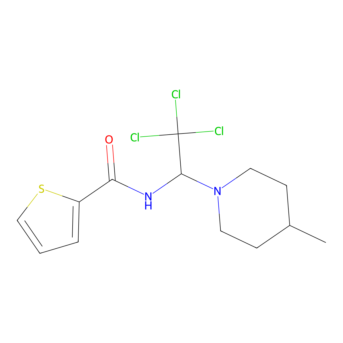 N-[2,2,2-trichloro-1-(4-methylpiperidin-1-yl)ethyl]thiophene-2-carboxamide molecular structure, CAS 324068-76-0