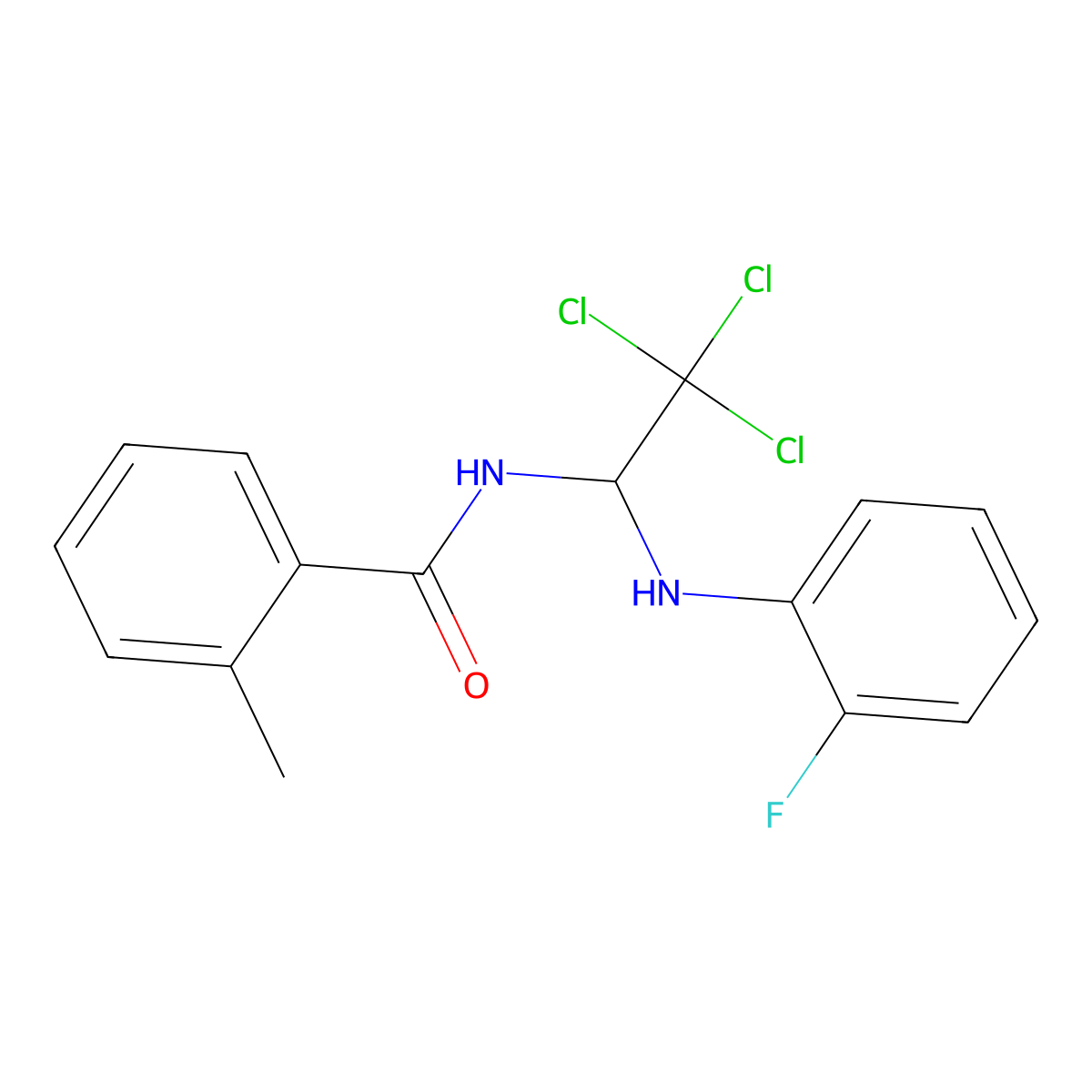 2-methyl-N-[2,2,2-trichloro-1-(2-fluoroanilino)ethyl]benzamide molecular structure, CAS 324069-07-0