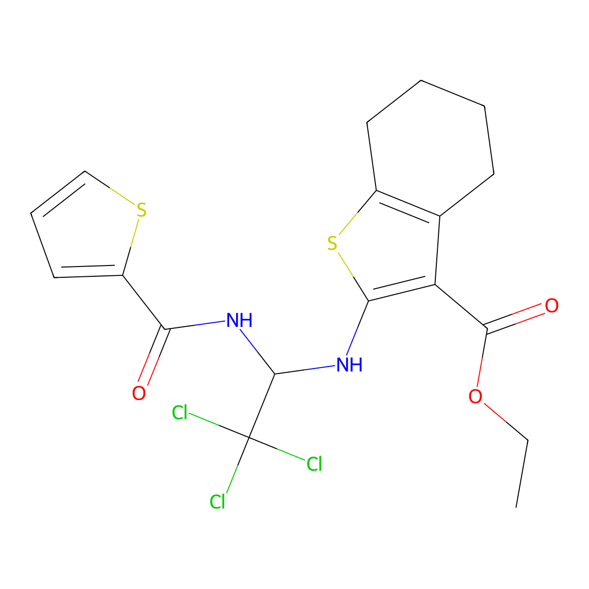 Ethyl 2-({2,2,2-trichloro-1-[(2-thienylcarbonyl)amino]ethyl}amino)-4,5,6,7-tetrahydro-1-benzothiophene-3-carboxylate molecular structure, CAS 324070-00-0