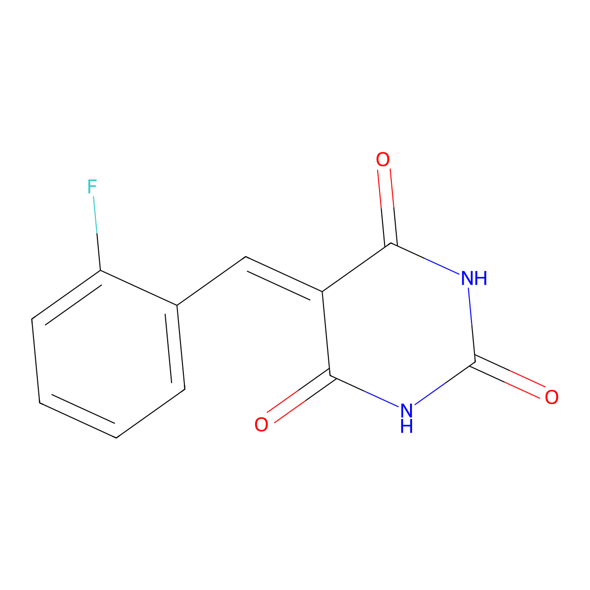 5-[(2-Fluorophenyl)methylidene]-1,3-diazinane-2,4,6-trione molecular structure, CAS 324070-77-1