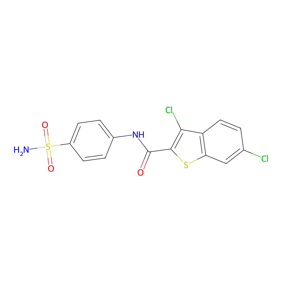 3,6-dichloro-N-(4-sulfamoylphenyl)-1-benzothiophene-2-carboxamide molecular structure, CAS 324072-76-6