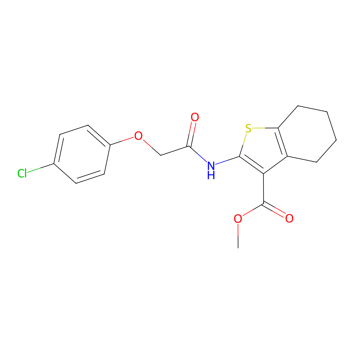 Methyl 2-{[(4-chlorophenoxy)acetyl]amino}-4,5,6,7-tetrahydro-1-benzothiophene-3-carboxylate molecular structure, CAS 324072-77-7
