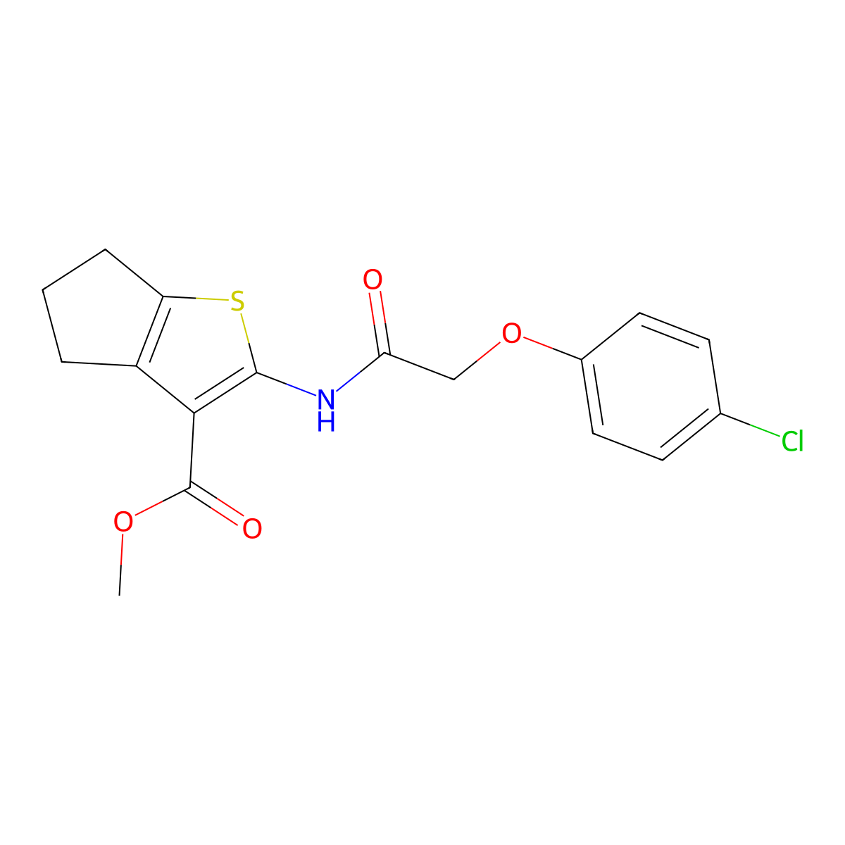 methyl 2-{[(4-chlorophenoxy)acetyl]amino}-5,6-dihydro-4H-cyclopenta[b]thiophene-3-carboxylate molecular structure, CAS 324072-78-8