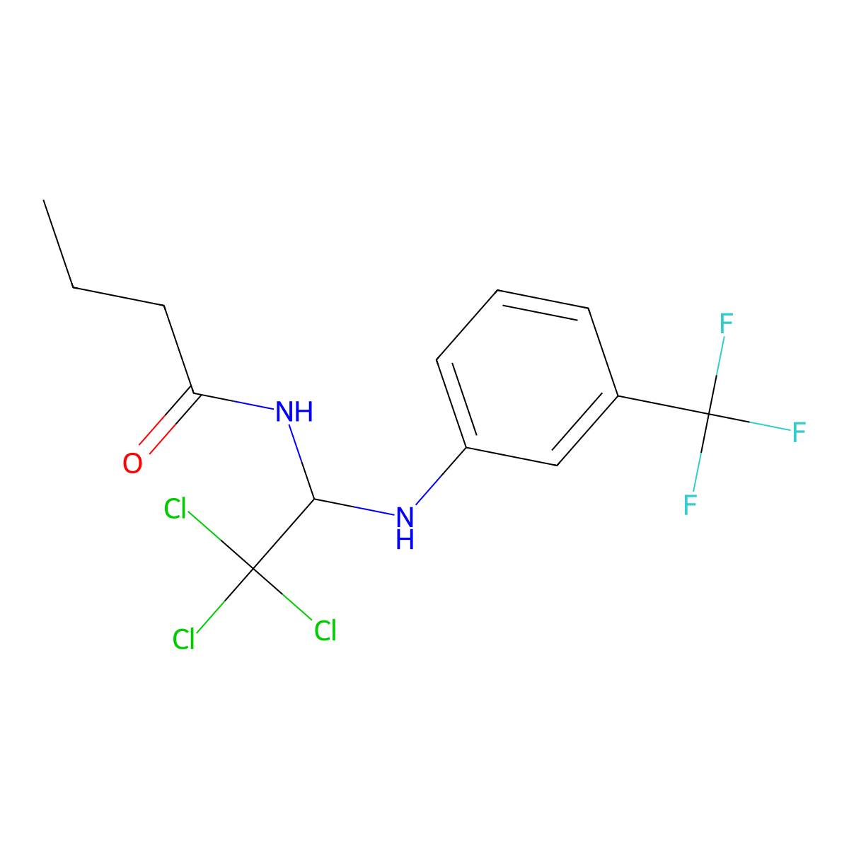 N-[2,2,2-Trichloro-1-(3-trifluoromethyl-phenylamino)-ethyl]-butyramide molecular structure, CAS 324073-00-9