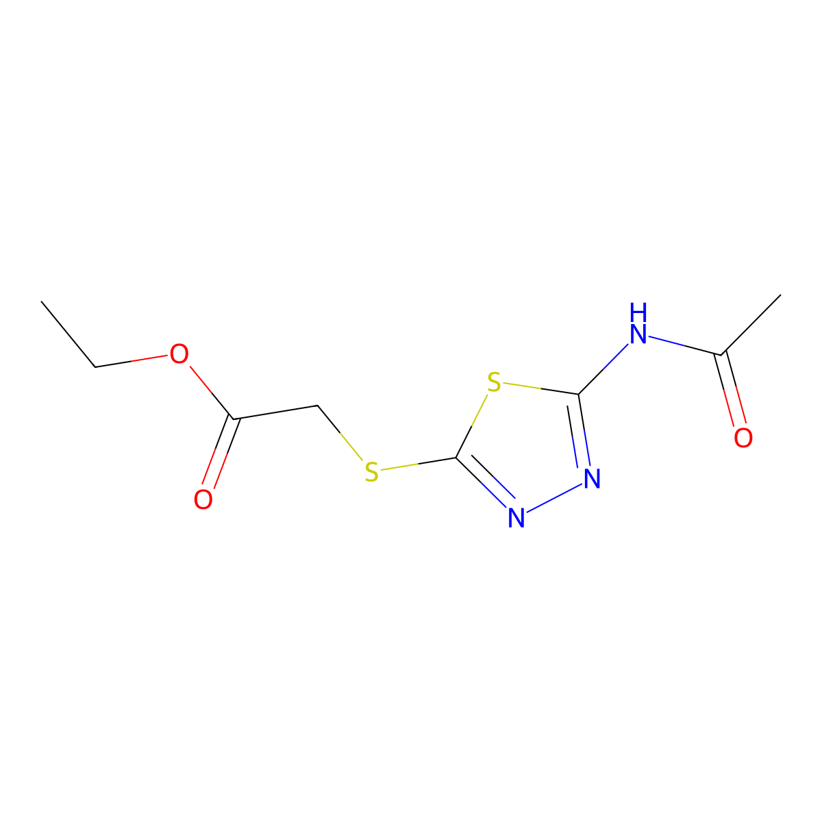 Ethyl 2-[(5-acetamido-1,3,4-thiadiazol-2-yl)sulfanyl]acetate molecular structure, CAS 32418-25-0