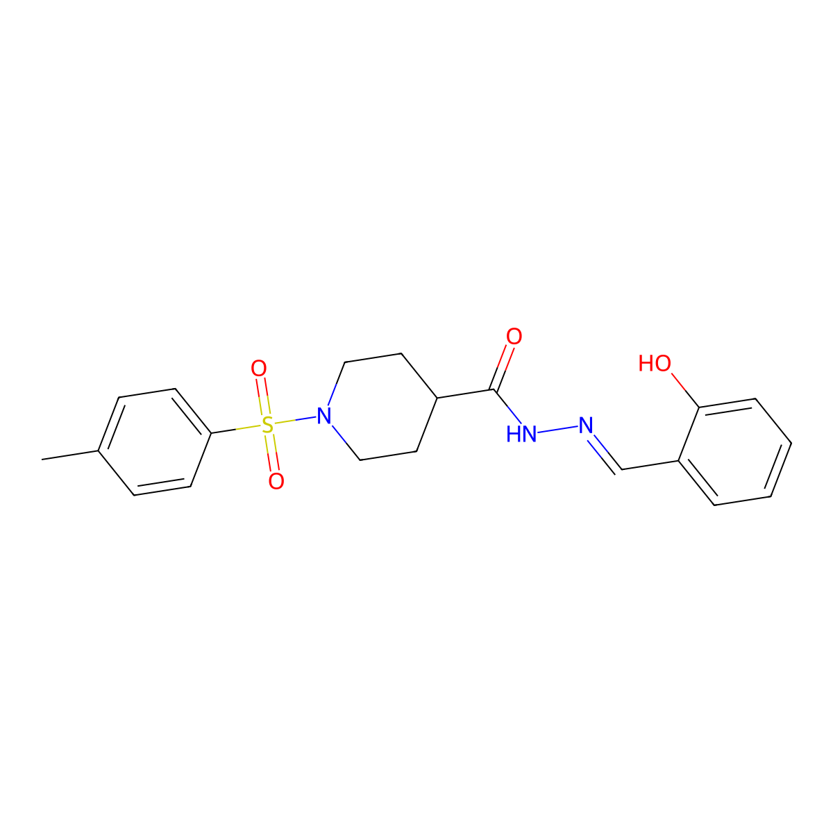 1-[(4-Methylphenyl)sulfonyl]-4-piperidinecarboxylic acid 2-[(2-hydroxyphenyl)methylene]hydrazide molecular structure, CAS 324531-32-0