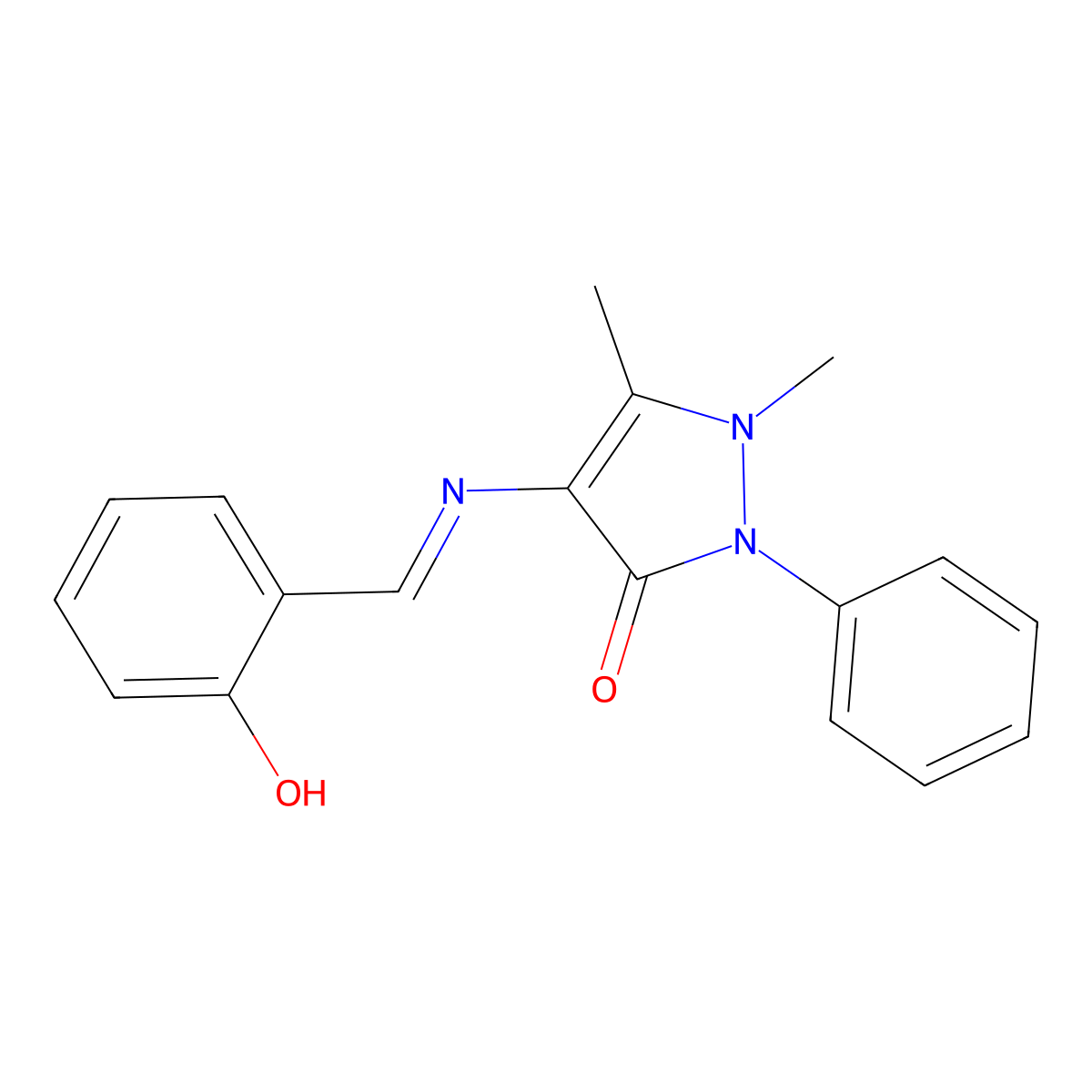 1,2-Dihydro-4-(((2-hydroxyphenyl)methylene)amino)-1,5-dimethyl-2-phenyl-3H-pyrazol-3-one molecular structure, CAS 324533-97-3