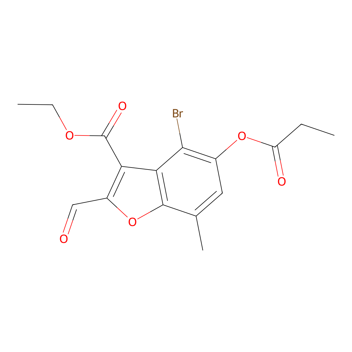 Ethyl 4-bromo-2-formyl-7-methyl-5-(propionyloxy)benzofuran-3-carboxylate molecular structure, CAS 324538-70-7