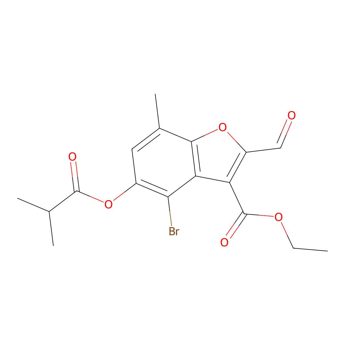 Ethyl 4-bromo-2-formyl-5-(isobutyryloxy)-7-methylbenzofuran-3-carboxylate molecular structure, CAS 324538-71-8