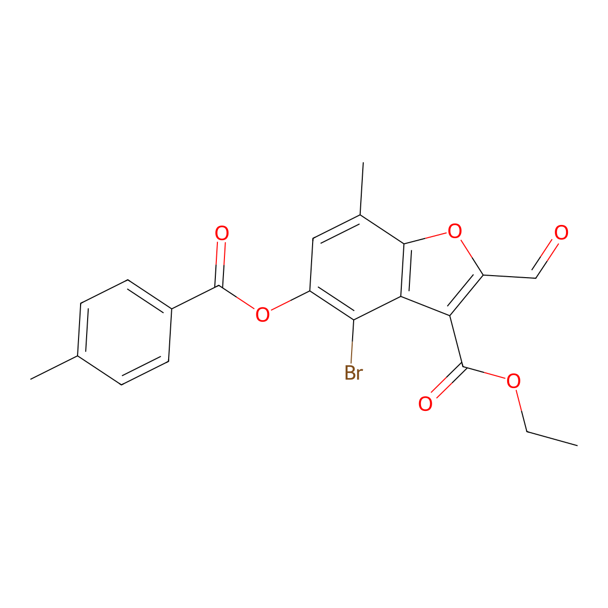 Ethyl 4-bromo-2-formyl-7-methyl-5-((4-methylbenzoyl)oxy)benzofuran-3-carboxylate molecular structure, CAS 324538-75-2