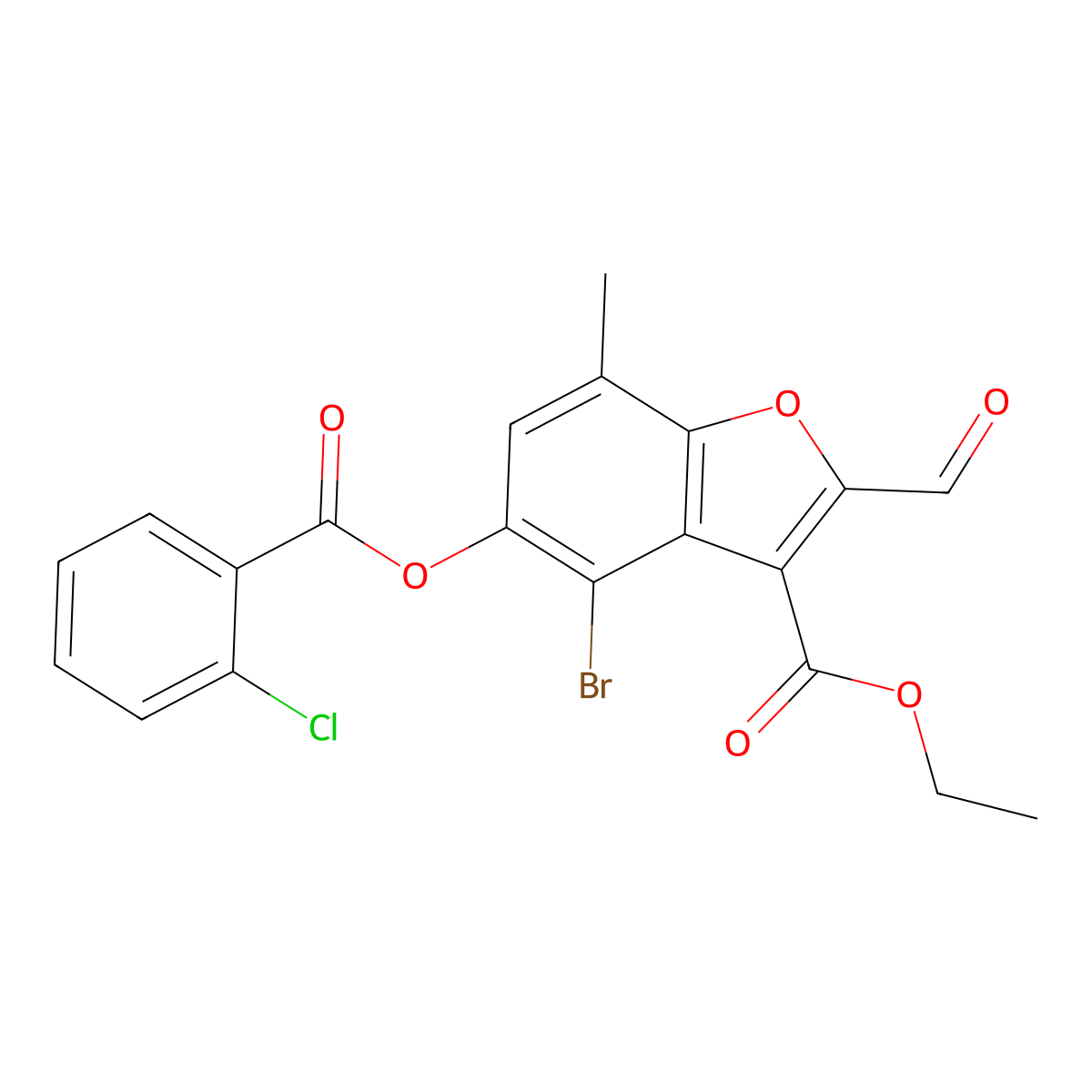 Ethyl 4-bromo-5-((2-chlorobenzoyl)oxy)-2-formyl-7-methylbenzofuran-3-carboxylate molecular structure, CAS 324538-76-3