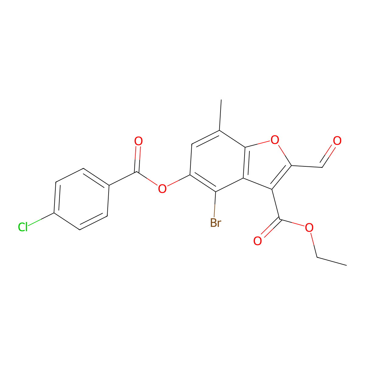 Ethyl 4-bromo-5-((4-chlorobenzoyl)oxy)-2-formyl-7-methylbenzofuran-3-carboxylate molecular structure, CAS 324538-78-5