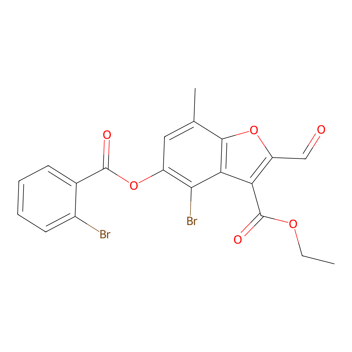Ethyl 4-bromo-5-(2-bromobenzoyl)oxy-2-formyl-7-methyl-1-benzofuran-3-carboxylate molecular structure, CAS 324538-79-6