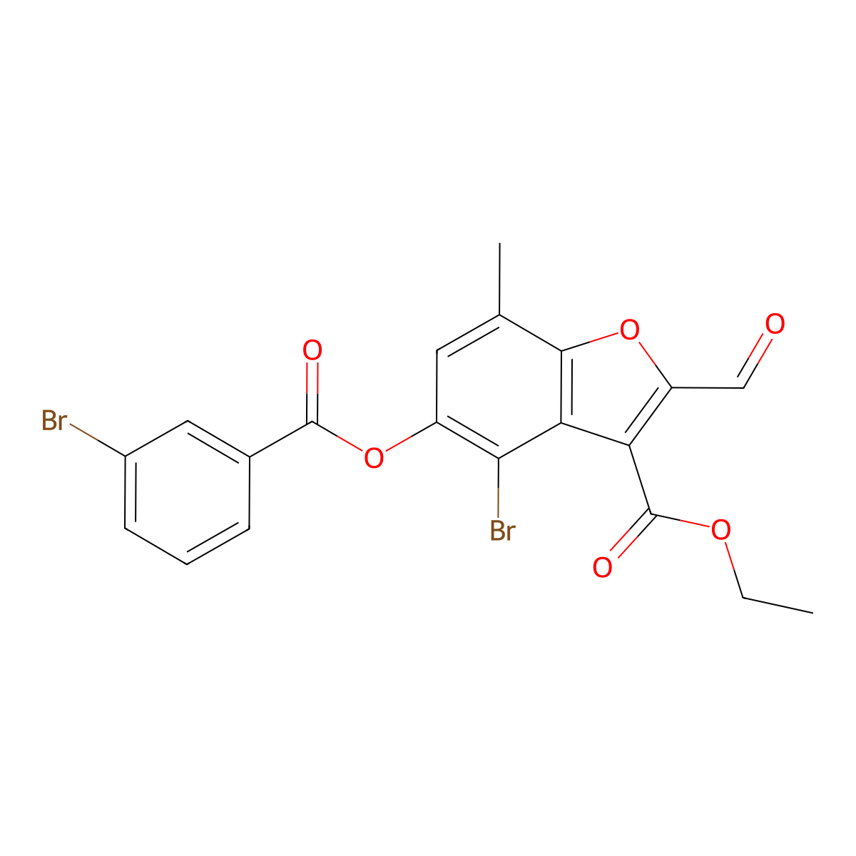 Ethyl 4-bromo-5-(3-bromobenzoyloxy)-2-formyl-7-methyl-1-benzofuran-3-carboxylate molecular structure, CAS 324538-80-9
