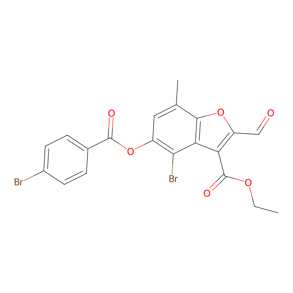 Ethyl 4-bromo-5-(4-bromobenzoyl)oxy-2-formyl-7-methyl-1-benzofuran-3-carboxylate molecular structure, CAS 324538-81-0