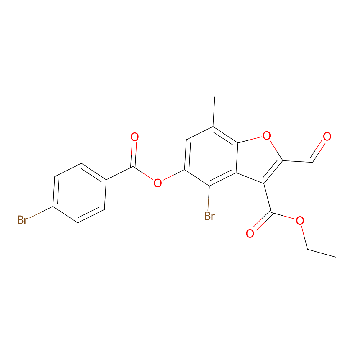 Ethyl 4-bromo-5-(4-bromobenzoyl)oxy-2-formyl-7-methyl-1-benzofuran-3-carboxylate molecular structure, CAS 324538-81-0