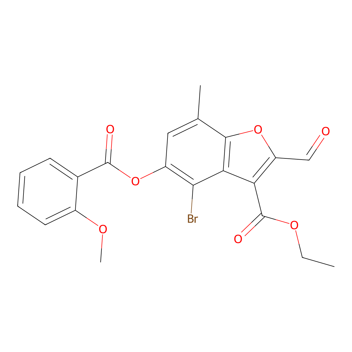 Ethyl 4-bromo-2-formyl-5-((2-methoxybenzoyl)oxy)-7-methylbenzofuran-3-carboxylate molecular structure, CAS 324538-82-1