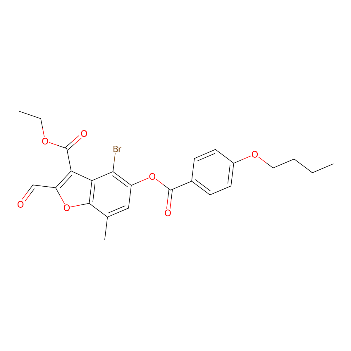 Ethyl 4-bromo-5-((4-butoxybenzoyl)oxy)-2-formyl-7-methylbenzofuran-3-carboxylate molecular structure, CAS 324538-88-7