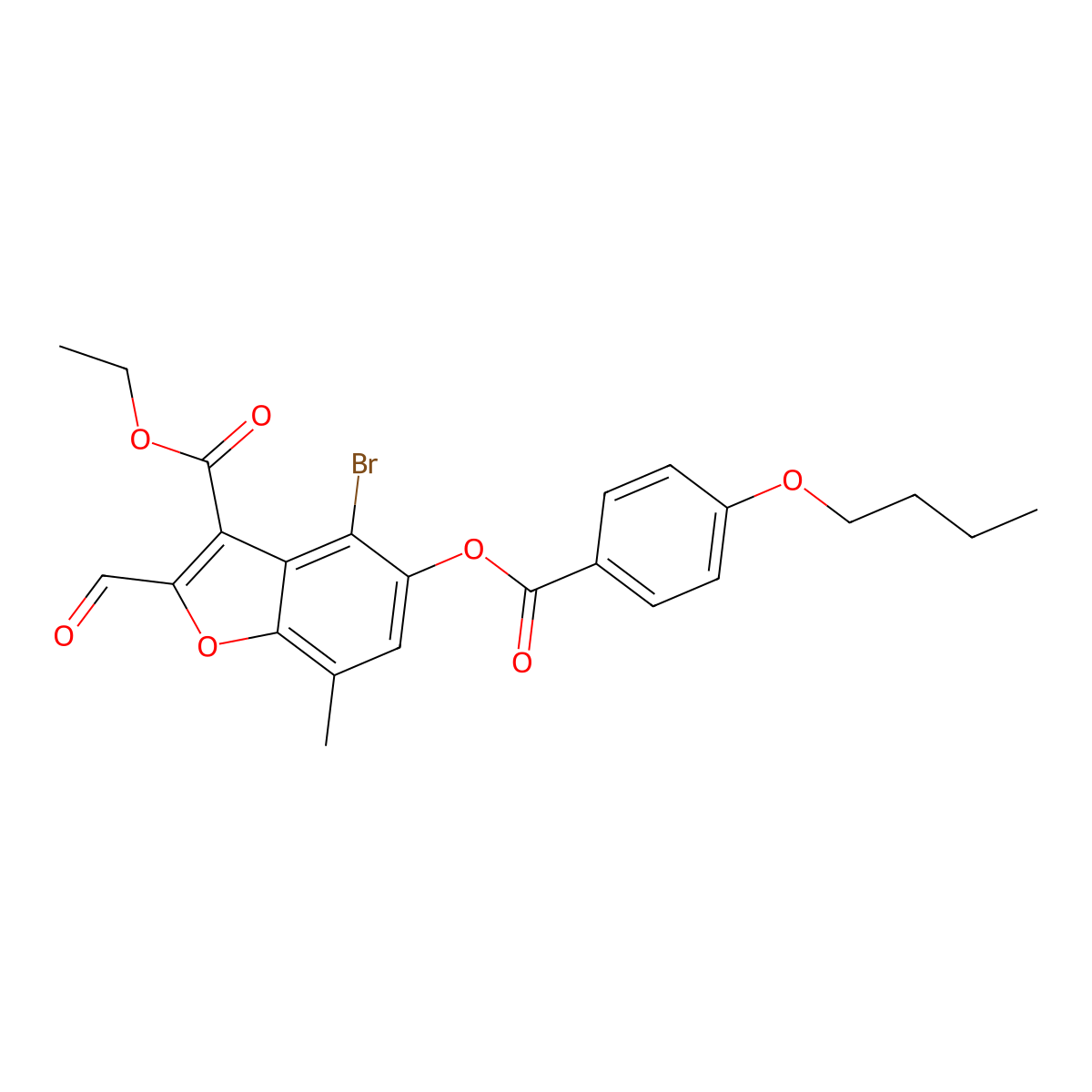 Ethyl 4-bromo-5-((4-butoxybenzoyl)oxy)-2-formyl-7-methylbenzofuran-3-carboxylate molecular structure, CAS 324538-88-7