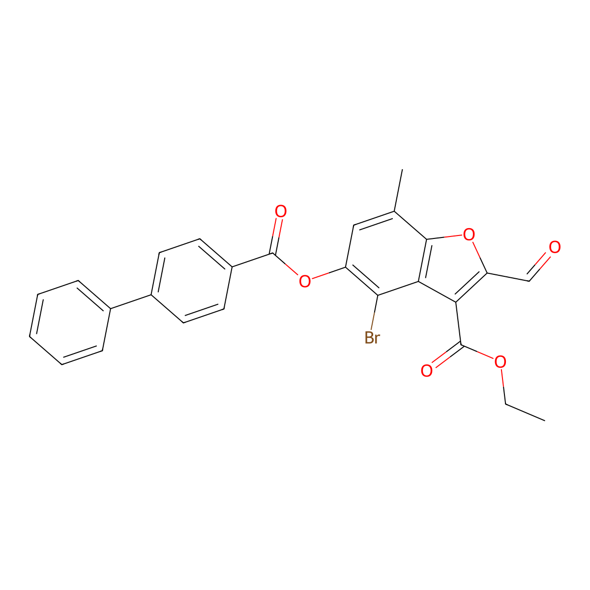 Ethyl 4-bromo-2-formyl-7-methyl-5-(4-phenylbenzoyl)oxy-1-benzofuran-3-carboxylate molecular structure, CAS 324538-91-2
