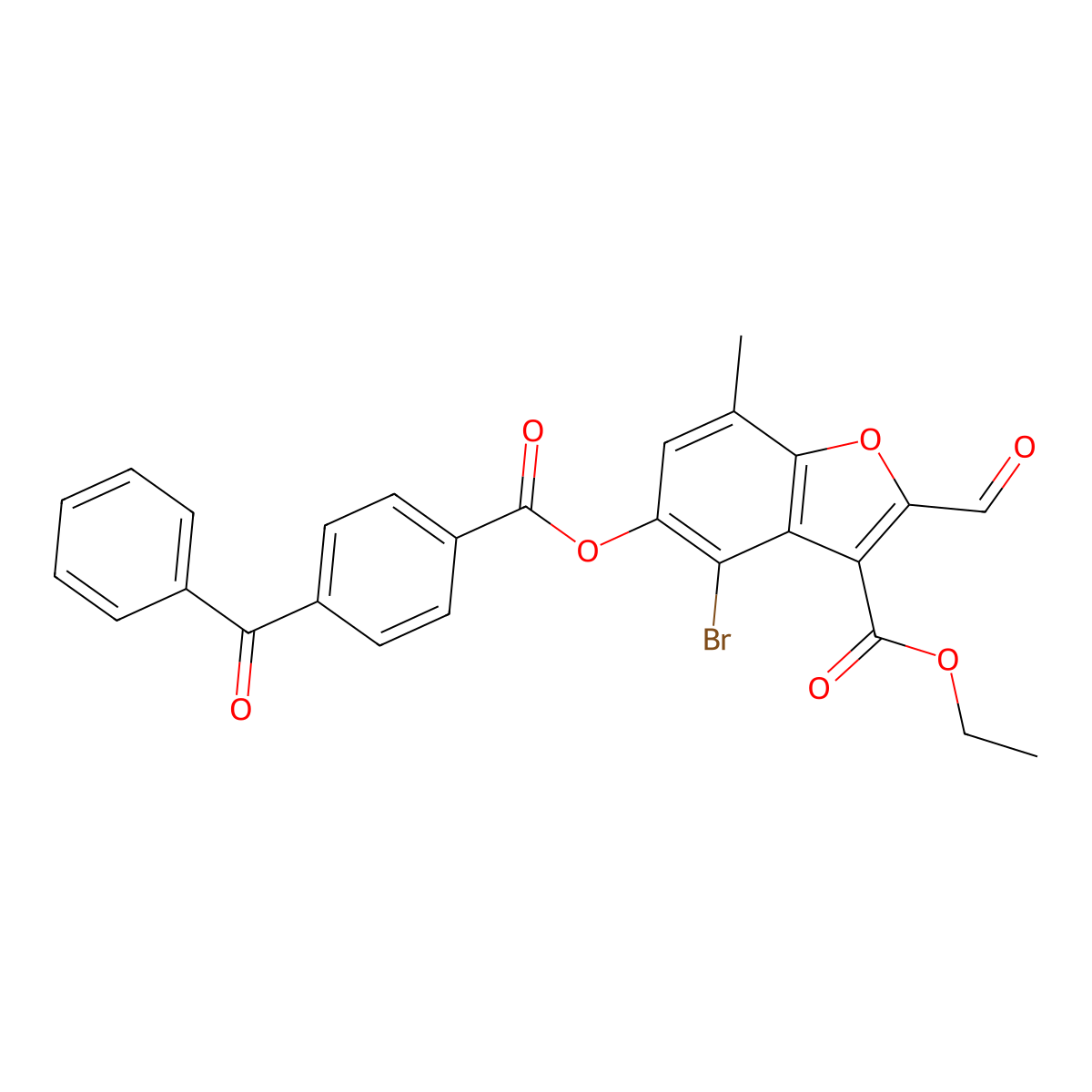 Ethyl 5-(4-benzoylbenzoyl)oxy-4-bromo-2-formyl-7-methyl-1-benzofuran-3-carboxylate molecular structure, CAS 324538-92-3