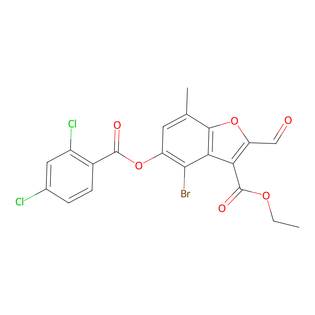 Ethyl 4-bromo-5-(2,4-dichlorobenzoyloxy)-2-formyl-7-methyl-1-benzofuran-3-carboxylate molecular structure, CAS 324538-93-4
