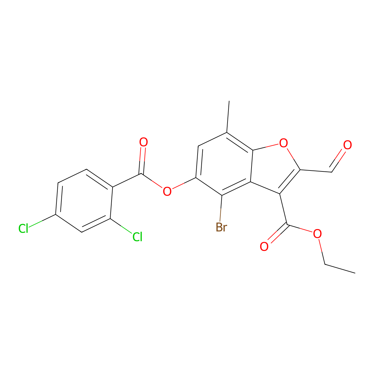Ethyl 4-bromo-5-(2,4-dichlorobenzoyloxy)-2-formyl-7-methyl-1-benzofuran-3-carboxylate molecular structure, CAS 324538-93-4