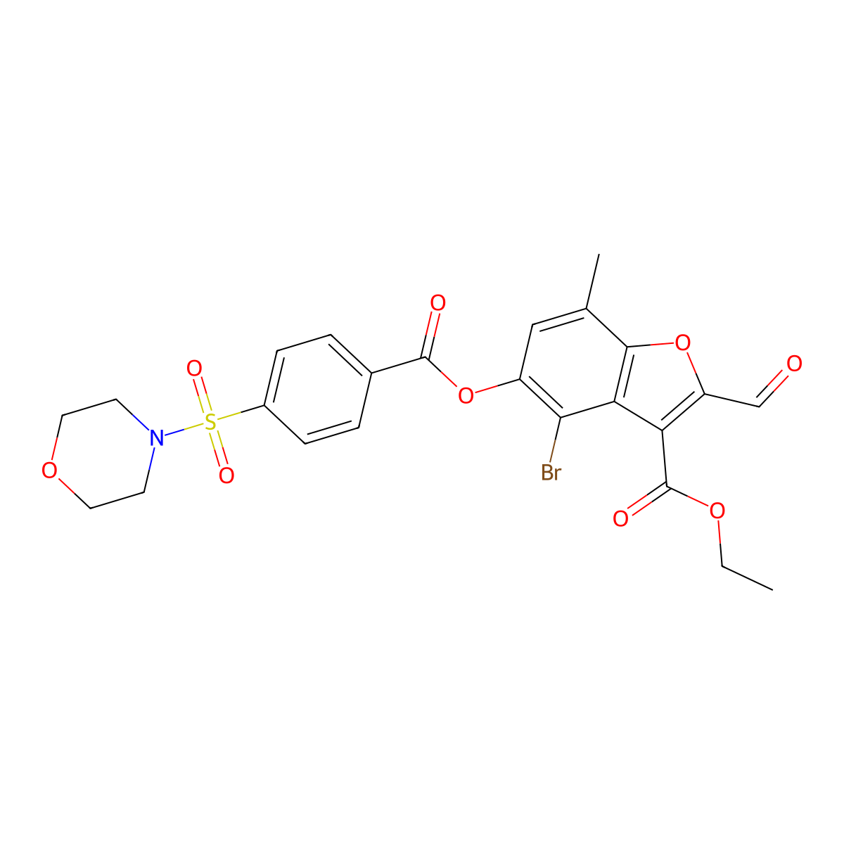 Ethyl 4-bromo-2-formyl-7-methyl-5-((4-(morpholinosulfonyl)benzoyl)oxy)benzofuran-3-carboxylate molecular structure, CAS 324538-98-9
