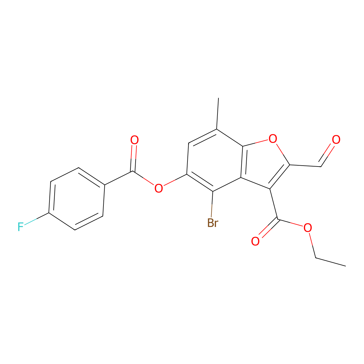 Ethyl 4-bromo-5-((4-fluorobenzoyl)oxy)-2-formyl-7-methylbenzofuran-3-carboxylate molecular structure, CAS 324539-01-7