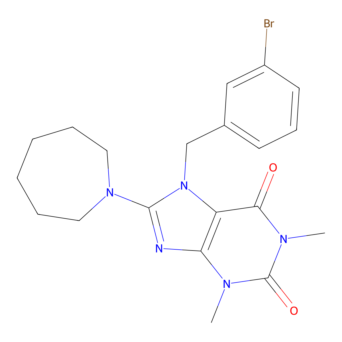 8-(azepan-1-yl)-7-(3-bromobenzyl)-1,3-dimethyl-1H-purine-2,6(3H,7H)-dione molecular structure, CAS 324539-14-2