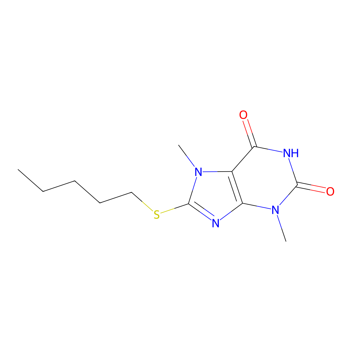 3,7-Dimethyl-8-pentylsulfanylpurine-2,6-dione molecular structure, CAS 324539-19-7