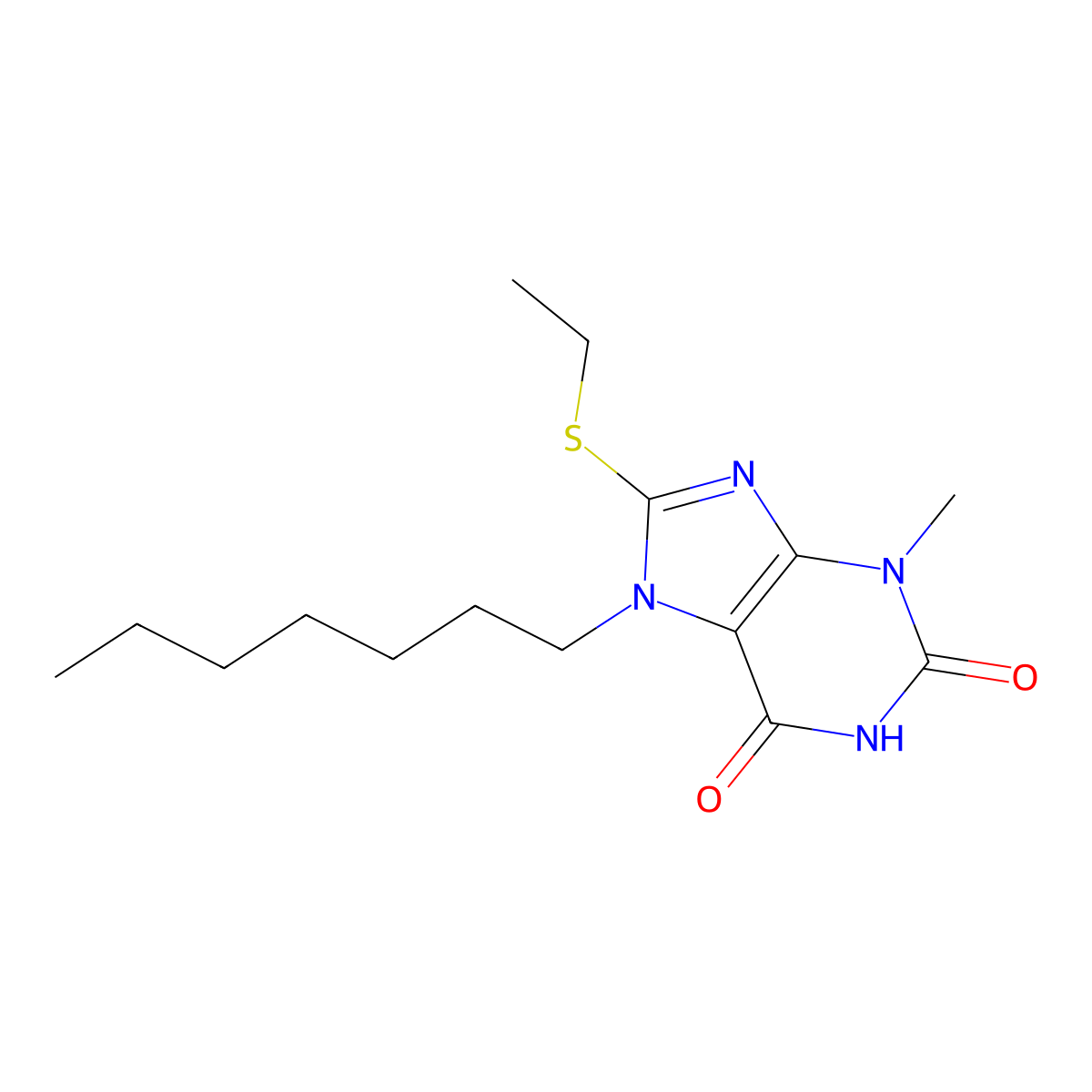8-(ethylthio)-7-heptyl-3-methyl-1H-purine-2,6(3H,7H)-dione molecular structure, CAS 324539-39-1