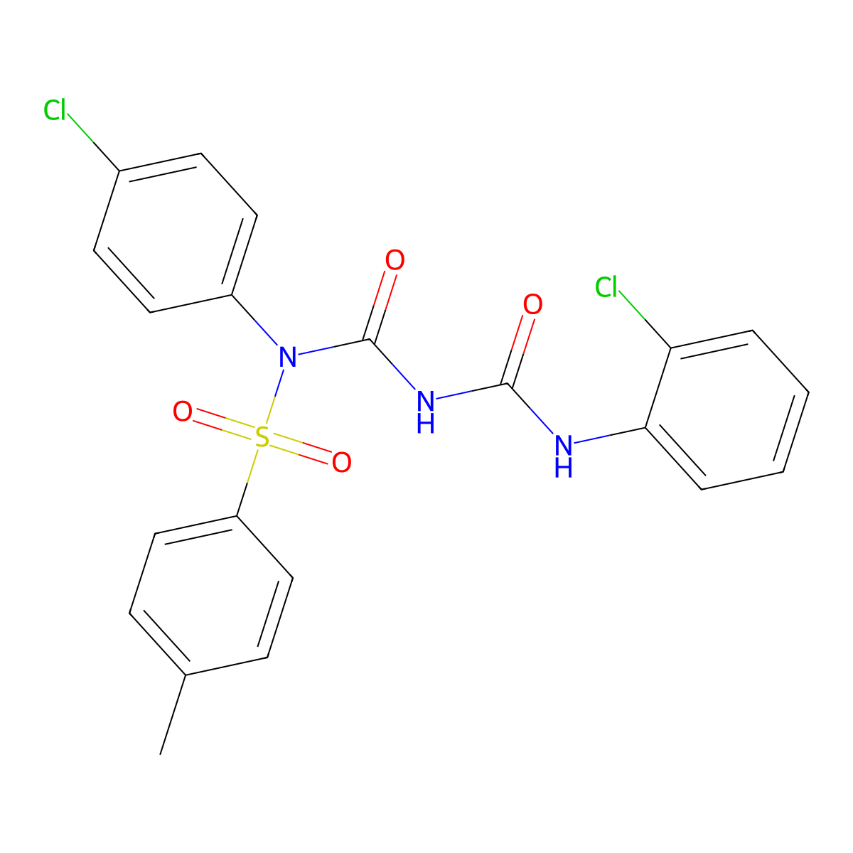 N-(4-chlorophenyl)-N-(((2-chlorophenyl)carbamoyl)carbamoyl)-4-methylbenzenesulfonamide molecular structure, CAS 324539-97-1