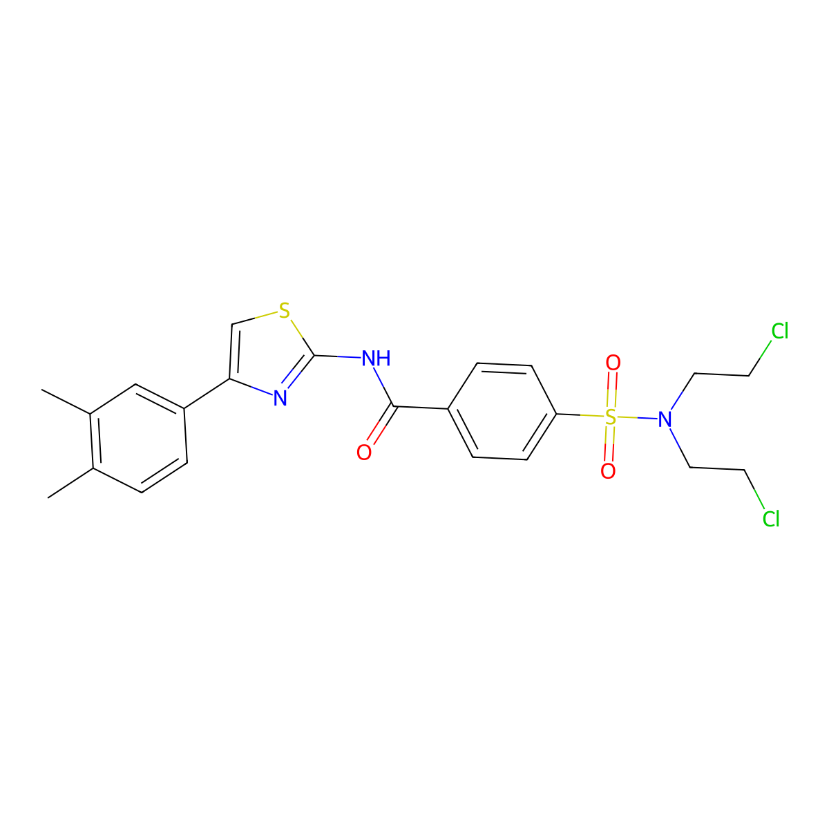 4-[bis(2-chloroethyl)sulfamoyl]-N-[4-(3,4-dimethylphenyl)-1,3-thiazol-2-yl]benzamide molecular structure, CAS 324540-97-8