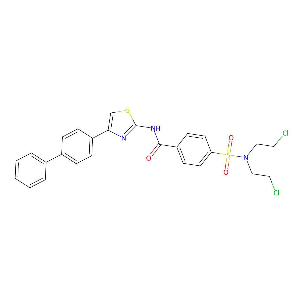4-[bis(2-chloroethyl)sulfamoyl]-N-[4-(4-phenylphenyl)-1,3-thiazol-2-yl]benzamide molecular structure, CAS 324540-99-0