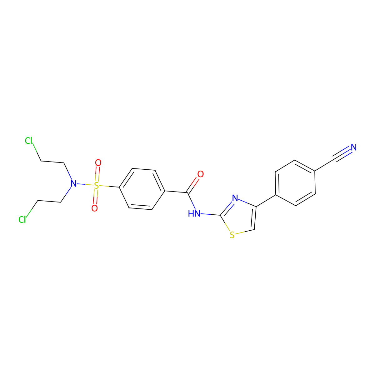 4-[bis(2-chloroethyl)sulfamoyl]-N-[4-(4-cyanophenyl)-1,3-thiazol-2-yl]benzamide molecular structure, CAS 324541-00-6