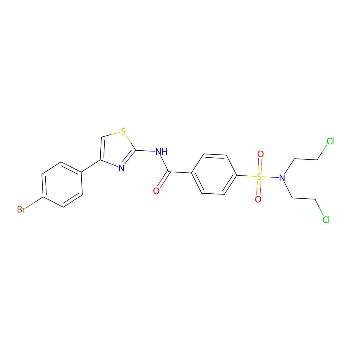 4-[bis(2-chloroethyl)sulfamoyl]-N-[4-(4-bromophenyl)-1,3-thiazol-2-yl]benzamide molecular structure, CAS 324541-08-4