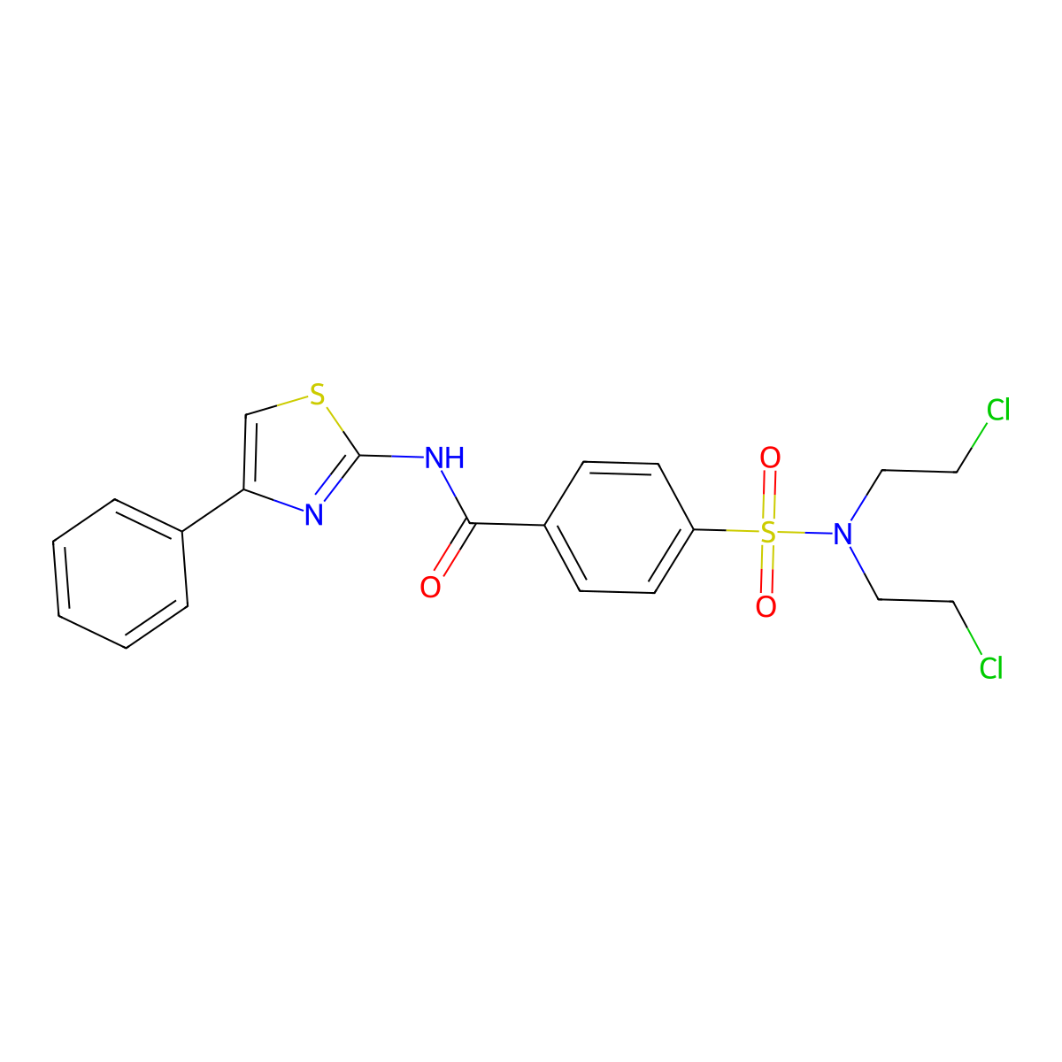 4-[bis(2-chloroethyl)sulfamoyl]-N-(4-phenyl-1,3-thiazol-2-yl)benzamide molecular structure, CAS 324541-10-8