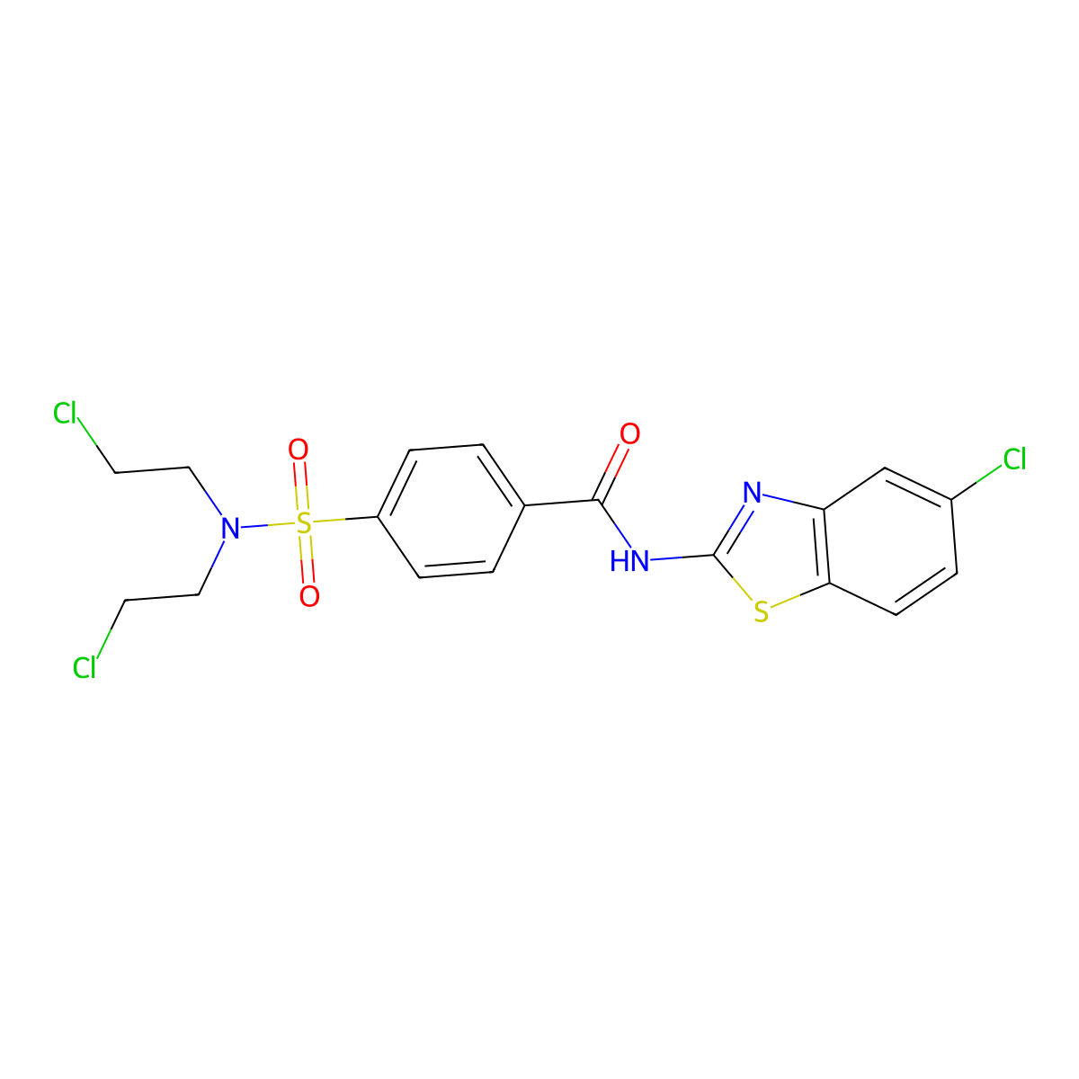 4-[bis(2-chloroethyl)sulfamoyl]-N-(5-chloro-1,3-benzothiazol-2-yl)benzamide molecular structure, CAS 324541-13-1