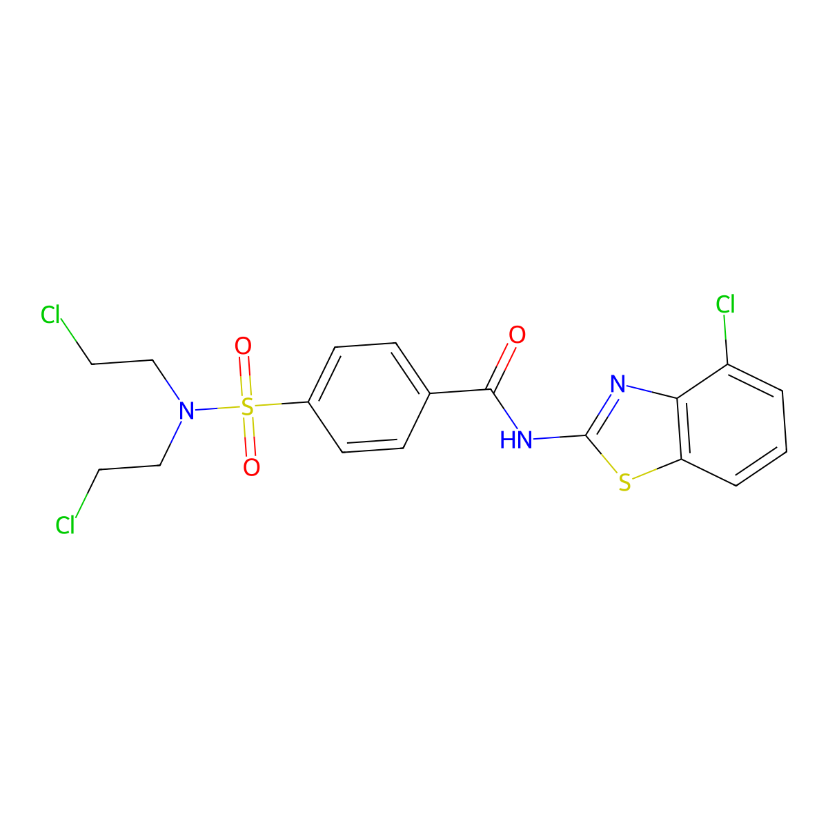 4-[bis(2-chloroethyl)sulfamoyl]-N-(4-chloro-1,3-benzothiazol-2-yl)benzamide molecular structure, CAS 324541-16-4