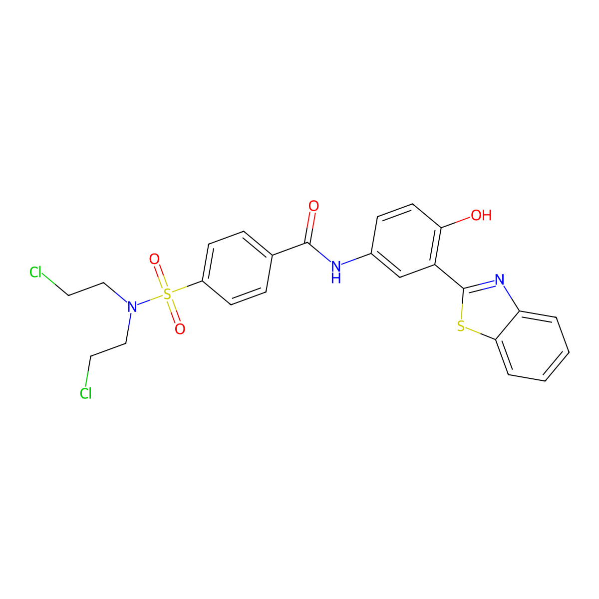 N-(3-(benzo[d]thiazol-2-yl)-4-hydroxyphenyl)-4-(N,N-bis(2-chloroethyl)sulfamoyl)benzamide molecular structure, CAS 324541-18-6