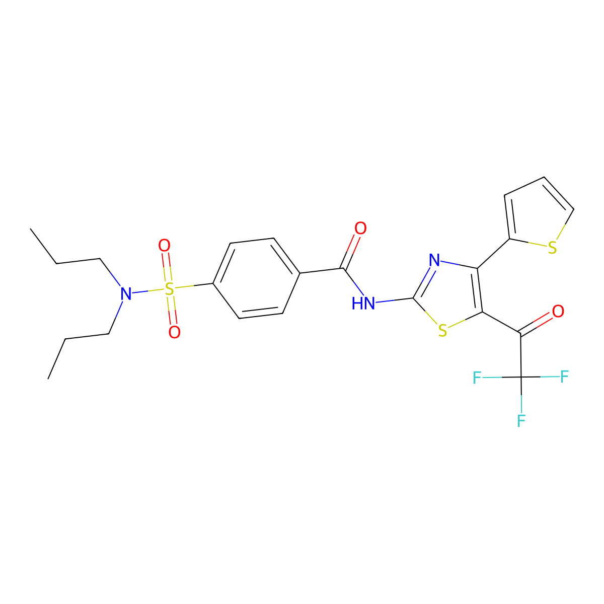 4-(dipropylsulfamoyl)-N-[4-thiophen-2-yl-5-(2,2,2-trifluoroacetyl)-1,3-thiazol-2-yl]benzamide molecular structure, CAS 324541-19-7